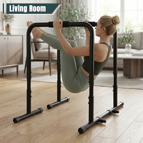 OLIXIS Dip Bar, Adjustable Heavy Duty Dip Station with Soft Foam Handles | Stabilizer Parallel Parallette Bar Fitness Equipment for Home, Gym, Patio, Office