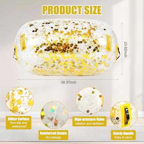 Gemscream Gymnastics Barrel Inflatable Air Roller Mat 40" x 24" Glitter Tumbling Air Barrel Gymnastic Cylinder Tumble Equipment for Back Handspring Trainer Cheerleading Yoga Home Use - color: Glitter Gold