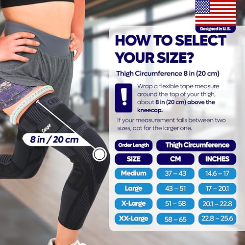 Caspe Leg Compression Sleeve With Strap, Full Length Thigh Knee Calf Support, Knee Compression Sleeve Women & Men, Full Leg Support for Light Recovery, Daily Wear - size: X-Large
