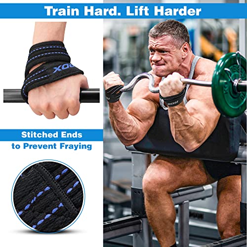 RDX Weight Lifting Straps Figure 8, Anti Slip Strap with Cuffs Wrist Support for Gym Workout Deadlift Powerlifting Bodybuilding Weightlifting, Fitness Strength Training, Hand Bar Grip for Men - color: BLACK BLUE, size: Small