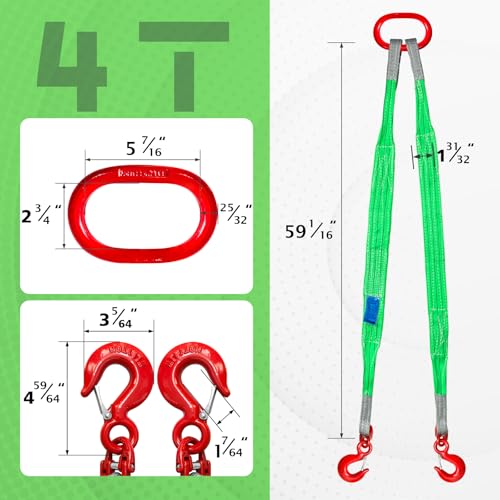 Heavy Duty Two Leg Bridle Web Sling 5ft 8800lbs Capacity Lifting Slings Straps with G80 Alloy Steel Grab Hooks Polyester Bridle Sling for Cargo Security Towing and Handling - size: 8800 lb / 5 ft