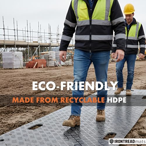 Ground Protection Mat 2’ x 8’ – ½” Thick - Recyclable HDPE Diamond Tread Pattern - Non-Slip Reusable Waterproof - Driveway & Construction Mats for Equipment & Landscaping – 5 Pcs Pack - size: 2' x 8' - 1/2"