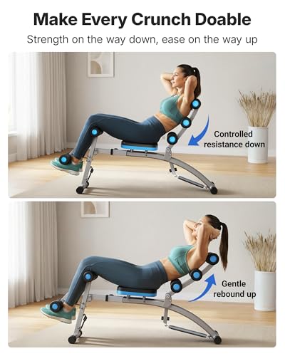MERACH Ab Machine, Adjustable Ab Trainer, Sit Up Exercise Equipment 330LBS | Multi-Functional Adjustable Ab Workout Bench, Home Gym Equipment, Automatic Rebound, Core Ab Training - color: Black Blue