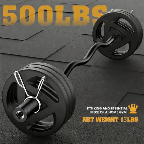 Olympic EZ Curl Bar 47-Inch - Chrome Curling Barbell for Biceps,Triceps,Arm Workouts,Compatible with 2"Olympic Plates,Includes Spring Collars,Home Gym Strength Bar(500LB Capacity)