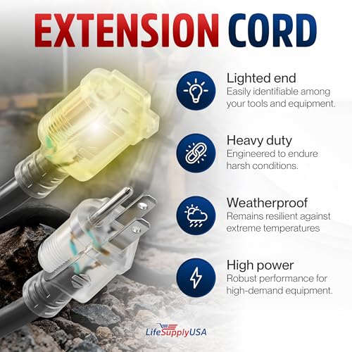 10ft Outdoor/Indoor Extension Cord 14/3 Gauge Heavy Duty 3 Prong SJTW, Waterproof, Flexible Cold-Resistant Long Power Cord,15A 125V 1875W, Black by LifeSupplyUSA - color: Black, size: 10 FT, style: 14AWG