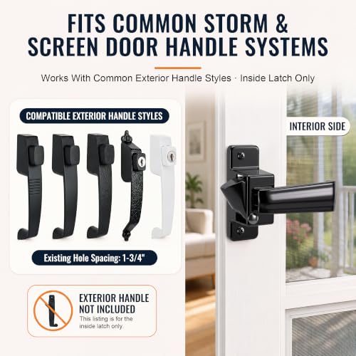 Replacement Screen Door Latch, Heavy Duty Inside Door Handle Compatible with Storm Doors Handle, Interior Latch for Screen and Storm Doors(for Non-Spring Loaded Strike C,Black) - color: Black, style: for Non-Spring Loaded Strike C