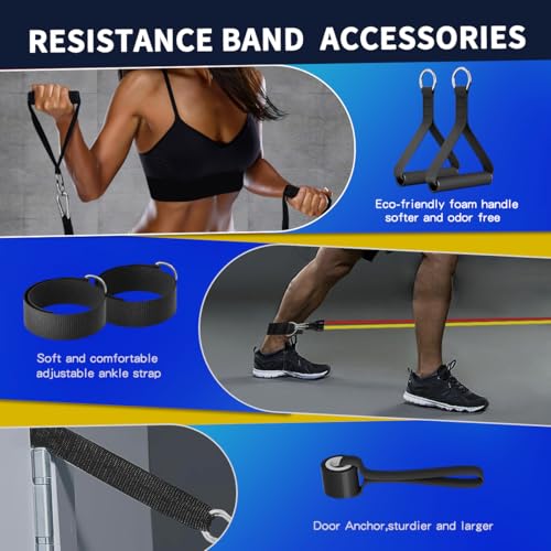 WHATAFIT Resistance Bands, Exercise Bands with Handles, Workout Bands for Working Out, Fitness Bands Set for Home Gym Full Body Strength Training, Muscle Tone, Yoga & Stretching - color: 10-100LB-Colorful