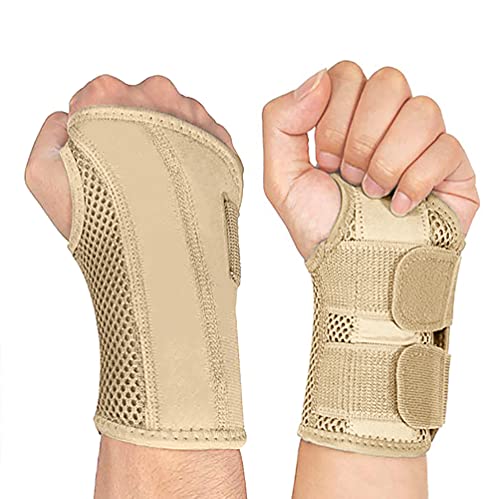 NuCamper Wrist Brace Carpal Tunnel Right Left Hand for Men Women, Night Wrist Sleep Supports Splints Arm Stabilizer with Compression Sleeve Adjustable Straps,for Tendonitis Arthritis Pain Relief - size: Small/Medium (Pack of 1), style: Left Hand-Beige