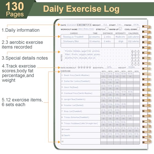 Guirnd Undated Fitness Workout Journal for Men & Women, A5(8.5" x 6.7") Fitness Journal Workout Planner, Workout Log Book Planner for Tracking, Motivating, and Achieving Your Fitness Goals - Green - color: Green