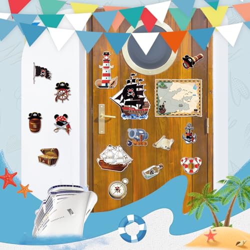 RiVolTa Cruise Door Magnets Decorations - 16 PCs Mouse Pirate Captain Ship Cabin Stateroom Sea Navigation Accessories Anchor Funny Magnetic Stickers with Pens for Party Carnival Holiday Whiteboard Car - style: Pirate