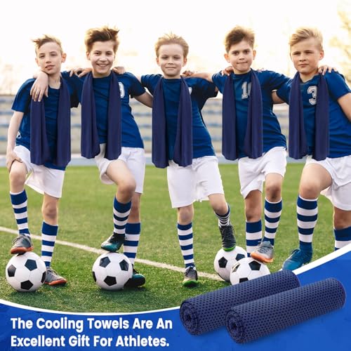 Hosuly 100 Pack Cooling Towels, 40"x12" Cooling Towels for Neck and Face Breathable Soft Chilly Sweat Rag Microfiber Sport Rags for Gym Yoga Golf Running - color: Dark Blue