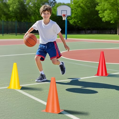 12 Inch Sports Cones Set of 24,Durable Training Cones for Soccer,Football, Basketball Drills - Multi-Purpose Agility Cones for Indoor & Outdoor Practice - color: colors