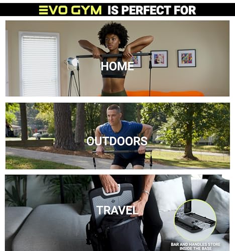 EVO Gym - Portable Home Gym Strength Training Equipment, At Home Gym | All in One Gym - Resistance Bands, Base Holds Gym Bar & Handles for Travel | Portable Gym & Home Exercise Equipment - style: Elite - 10 Bands (320 Pounds)
