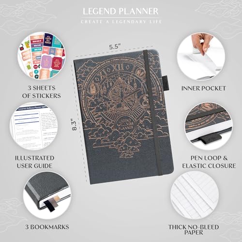 Legend Wellness Planner & Food Journal – Daily Diet & Health Journal with Weight Loss, Measurement & Exercise Trackers – Lifestyle & Nutrition Diary – Lasts 6 Months, A5 size – Mystic Gray - color: Mystic Gray Gold Foil, size: A5 (5.8” x 8.3”)