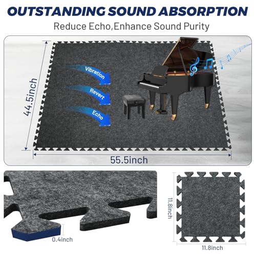 Focusound 20Pcs Sound Absorbing Interlocking Drum Rug, 11.8 x 11.8 x 0.4 inches High Density Soundproof Floor Mats, Non-Slip Anti Vibration Piano Carpet Drum Mat for Music Studio, Grey - color: Gray