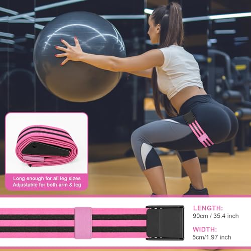 Booty Bands, Blood Flow Restriction Bands for Women/Men, Adjustable BFR Training Bands for Glutes & Hip Building, Occlusion Resistance Bands - color: Pink
