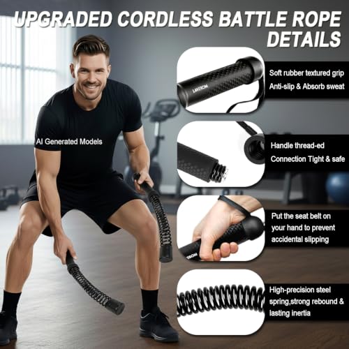 Ropeless Battle Ropes (2-in-1) Elatic Fitness Bar,Cordless Battle Ropes Sticks with Exercise Guide,Portable Home Gym Equipment for HIIT,Strength Low-Impact Workouts for Men & Women Black - color: Black