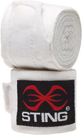 STING Elasticised Hand Wraps | Elastic Fabric Construction, Extended Wrist Coverage, Thumb Loop, Hook and Loop Closure - color: White, size: 180 Inch