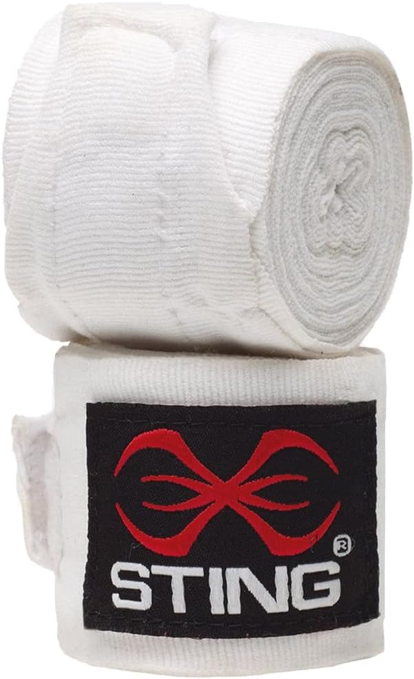 STING Elasticised Hand Wraps | Elastic Fabric Construction, Extended Wrist Coverage, Thumb Loop, Hook and Loop Closure - color: White, size: 180 Inch
