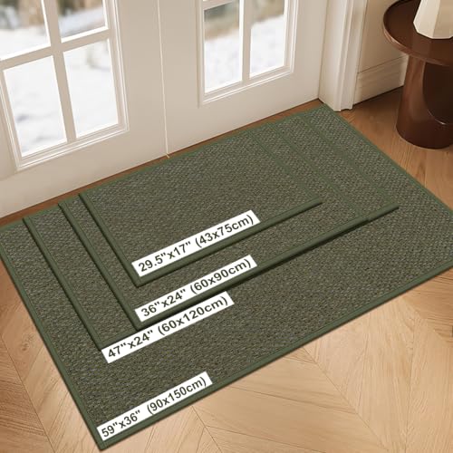 LEKEEPGO Door Mat Indoor Entrance, Indoor Door Mat, 24"x47", Olive Green | Non Slip Rubber Backing Washable Absorbent Low-Profile Entryway Entry Resist Dirt Inside Door Mats - color: Olive Green, size: 1'11" X 3'11" (Rectangular)