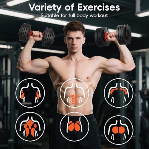New Upgraded Adjustable Dumbbell Set of 2 (52.5 lbs/25 lbs), 15/9 Weights Dumbbell Set with Safe Locking System, Quick Adjustable Dumbbells For Men and Women Home Gym Workout with Anti-Slip Handle - color: 25LB-Pair