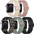 Adorve Stretchy Band Compatible with Apple Watch Bands Ultra 3/2/1 49mm 46mm 45mm 44mm 42mm 41mm 40mm 38mm Men Women, Soft Nylon Elastic Braided Strap Fits for iWatch Series 11/10/9/8/7/6/5/4/3/SE3-1 - color: Black/Sand Pink/Pine Green/Starlight/Leopard,
