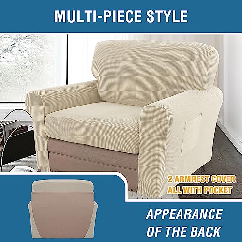 H.VERSAILTEX Multi-Pieces Chair Covers Stretch Couch Covers Form Fitted Seat and Back Cushions Covers (1 Seat Cover Plus 1 Back Cusion Cover, Bonus 2 Armrest Covers), Natural - color: Natural, size: 1 SEAT COVER + 1 BACK COVER+ 2 ARMREST COVERS