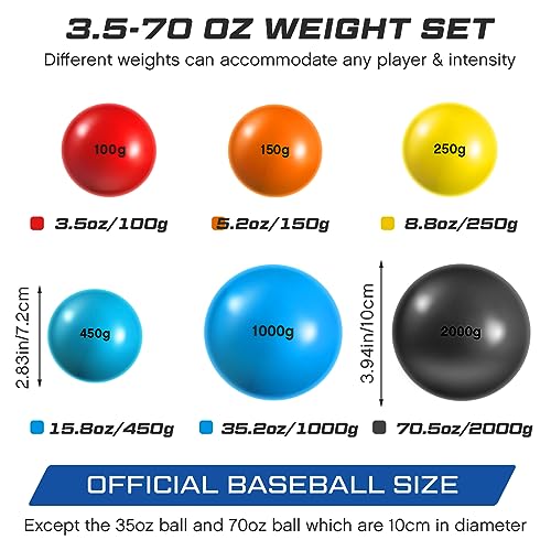 Hungdao 6 Pcs Weighted Plyo Training Balls Variable Plyo Weighted Balls Practice Weighted Baseball Weighted Ball Set for Throwing Pitching Power Improving Accessories, 6 Colors - size: 3.5 to 70.5 Oz