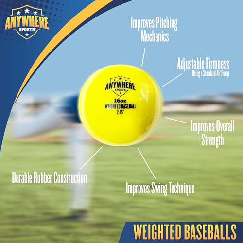 Anywhere Sports Weighted 16 oz Training Baseballs - Hitting & Pitching for All Skill Levels - Improve Power and Mechanics with Weighted Baseball Training Balls, 2.85” Diameter - style: 6-Ball Bundle