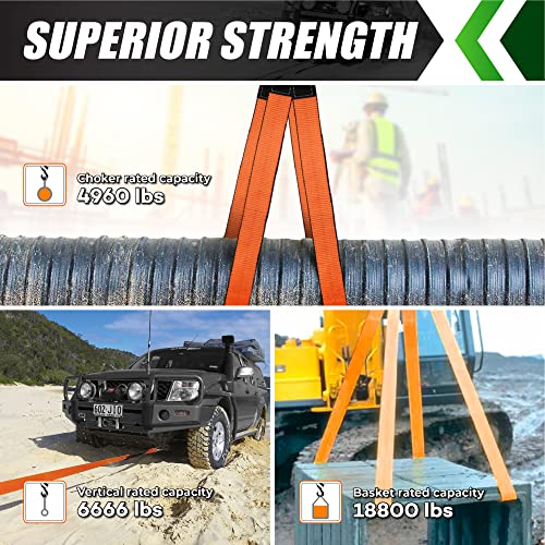 2PCS 2”x3FT & 2PCS 2”x7FT Supper Sturdy Lift Sling Straps, 18800 Pound Capacity Heavy Duty Eye-Eye Nylon Strap for Hoist, 2-Ply Polyester Rigging Straps, Tree Saver Recovery Straps Web Sling