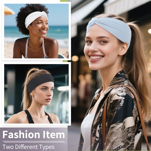 12 Pcs Stretchy Headbands for Women, Absorbed Sport Headband Soft Twist Knotted Hairbands for Daily Life Yoga Workout (Neutral Color 1) - color: Neutral color 1