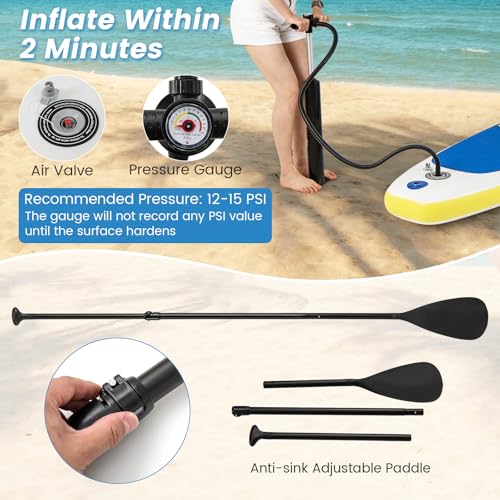 KOTEK 10FT/11FT Inflatable Paddle Board, SUP Paddleboard with Hand Pump, Safety Leash, Repair Kit, Carry Bag, Non-Slip EVA Deck, Stand Up Paddle Board for Youth & Adults - size: 11 FT, style: Reflex Blue