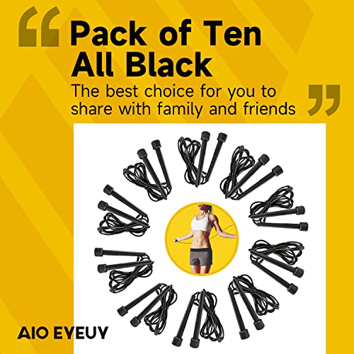 10 Pack Adjustable Jump Rope for Fitness and Exercise - PVC Skipping Rope for Men, Women and Teens - Tangle-Free for Keeping Fit, Training, Workout - color: 10Pack-Black*10