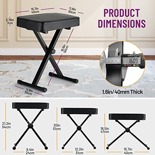CAHAYA Keyboard Bench X-Style 3.5in Thick Padded Cushion Piano Bench Adjustable Height Keyboard Stool Chair Seat for Electronic Digital Keyboards Pianos CY0296 - color: Black, style: Upgrade Version