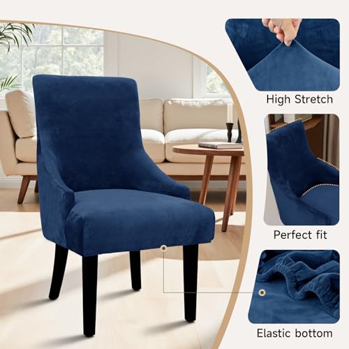 Velvet Wingback Dining Chair Cover Soft Stretch Accent Chair Cover Slipcover Thick Plush Wing Back Chairs Covers Furniture Protect Washable Chairs Protector Covers for Dining Room (Deep Blue, 2) - color: Deep Blue