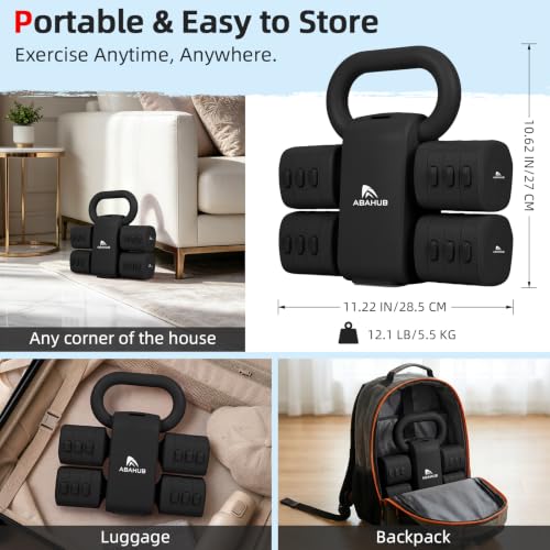 Abahub 2 in 1 Kettlebell & Dumbbell Set for Home Gym, Adjustable Weights Dumbbell Set with Kettlebell Grip Converter, Full Body Workout Kettlebell Set of 2 for Men Women - color: Black