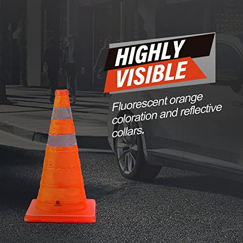 RoadHero 18 Inch 4 Pack Collapsible Traffic Safety Cones, Multi Purpose Pop-up Cones with Reflective Collar for Road Safety, Orange Cones for Driving Training, Parking Lots - size: 18 Inch