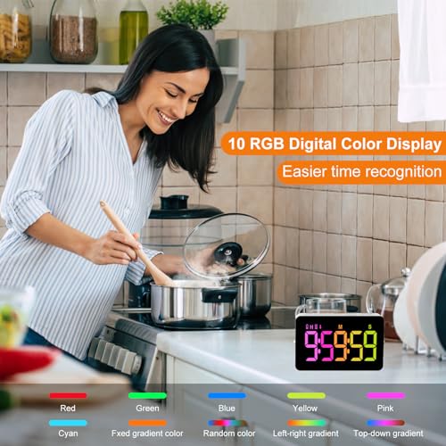 PERSUPER Kitchen Digital Timer, Count Down Up, Rechargeable, Vibration Mode Adjustable Volume and Brightness LED Display, Time Management Cook, Desk, Kids Adults Study Teaching, Kitchen Gadgets RGB - color: .Rgb