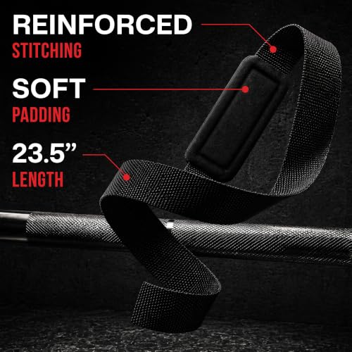 Rip Toned Lasso Lifting Straps for Weightlifting, 23¼" Padded | 1 Pair, cotton, non-latex neoprene. No break-in. Quick release. Deadlifts, rows, shrugs, pull-ups. Machine washable. - color: Black