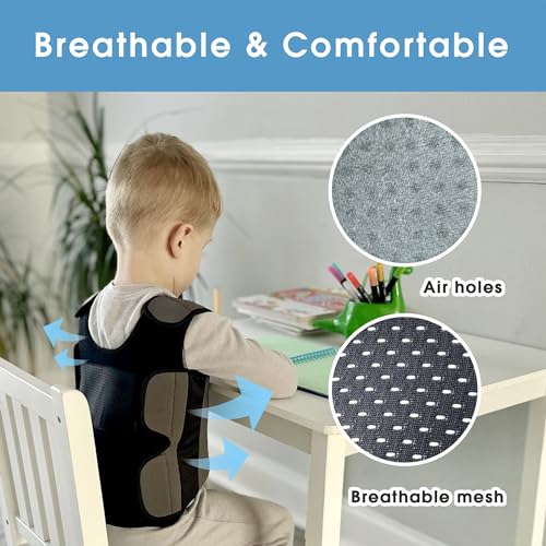 Weighted Vest for Kids - Adjustable Compression Vest for Children with Sensory Issues, Autism, ADHD - Includes 6 Removable Weights (Large, Ages 10+) - size: Large
