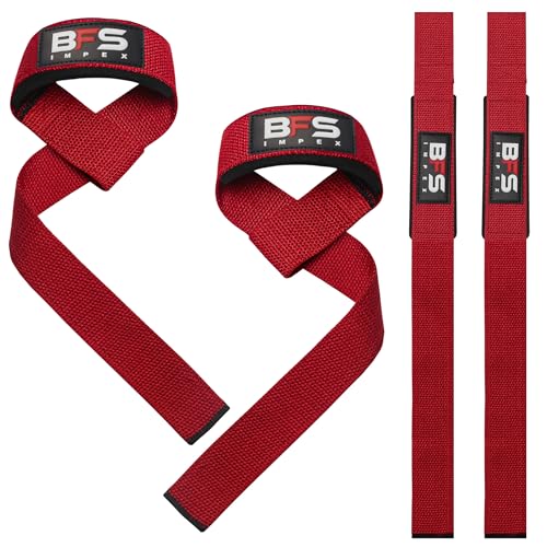 Lifting Straps for Weightlifting, Weightlifting Cotton Straps with Neoprene Padding for Men women Gym Wrist Straps for Bodybuilding powerlifting, Strength Training and Deadlifting - color: RED