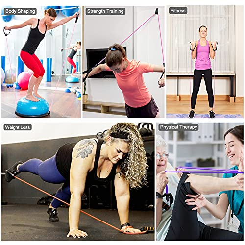 Resistance Exercise Band with Handles, Workout Band Weight Band for Physical Therapy,Strength Training Home Gym Fitness,with Door Anchor & Storage Bag. - color: Pink,Peach,Purple(5lb-25lb)