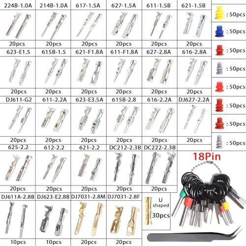 950Pcs Connector Pins Kit Crimped Terminal Automotive Electrical | 1/1.5/1.8/2.2/2.3/2.5/2.8/3.5mm Male Female Wire Seals Removal Tool Motorcycle ATV Non-Insulated Plug Crimp Set