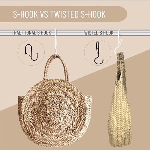 6 Purse Hanger for Closet. Tote Hanger. S-Shaped Hooks S Hooks Twist Design. Anti Drop S-Shaped Hook for Hanging Handbags with Safety Buckle to Prevent Falls. Heavy Duty. (White, Twisted) - color: White, size: Twisted