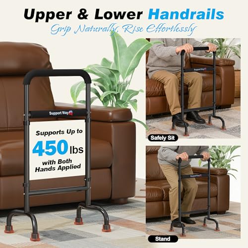 Stand Assist Aid for Elderly, Use on Chair & Couch, Fits Tight Spaces | Sturdy aluminum frame, 19.6" non-slip base. Adjustable 29.7"-39.7". 450 lb cap.Use on chair, couch, bed & toilet. - color: Black-aluminium