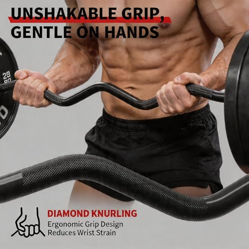 Olympic EZ Curl Barbell Bar 47" – Professional Curl Bar for Biceps, Triceps, Squat & Hip Thrusts, 700lb Weight Capacity, Fit 2-Inch Plates – Home Gym Strength Training Bar - color: Black