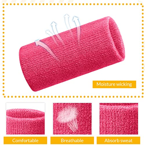 Lenwen 4 Inch Wrist Sweat Bands for Men Women Absorbent Tennis Wristbands Cotton Terry Cloth Sports Wrist Sweatbands for Tennis Basketball Football Running Gym Workout - color: Neon Color