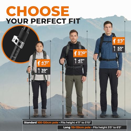 Trekology Trek-Z Collapsible Hiking & Trekking Poles - Balance Support for Seniors, Women, and Men, 2pc Per Set - color: EVA Black, size: 100–120 cm (for Height: 4’11” to 5’10”)