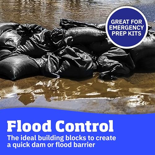 DURASACK Heavy Duty Sand Bags with Tie Strings Empty Woven Polypropylene Sand-Bags for Flood Control with 1600 Hours of UV Protection, 50 lbs Capacity, 14x26 inches, Black, Pack of 50 | Woven Polypropylene Sandbags for Flood Control with 1600 Hours of UV