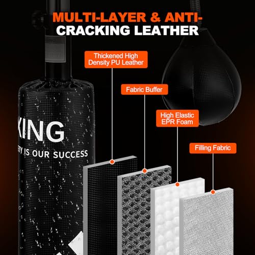 GarveeLife Punching Bag with Stand for Adult with Relax Bar, Speed Bag and Hitting Target, 5 in 1 Heavy Boxing Bag Freestanding, Kickboxing Bag Adjustable Height
